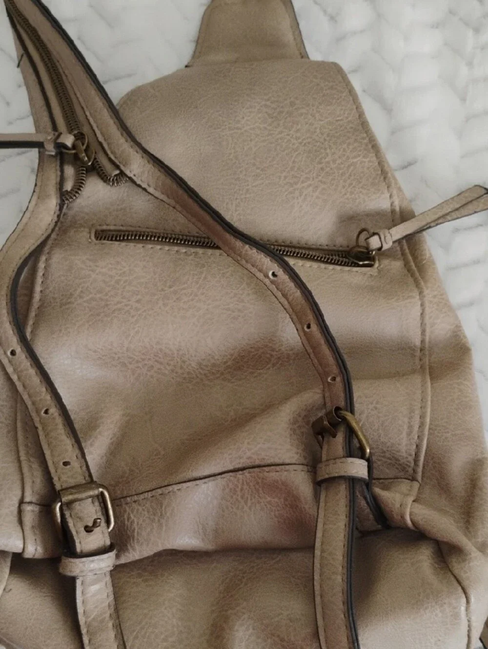 Girls Neutral Taupe Leather Sling Bag - Unbranded